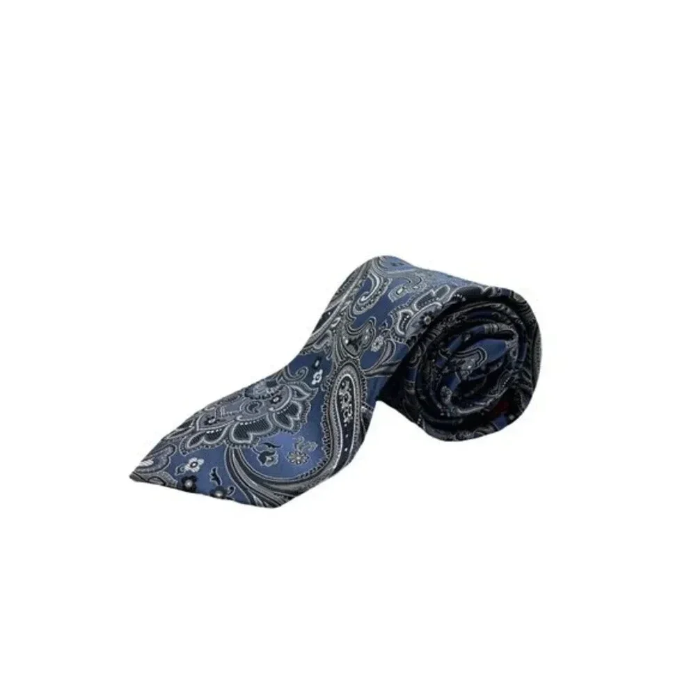Merona 100% Silk Neck Tie Necktie‎ Slim Plaid Blue Paisley 3.5 x 58 inches​​​